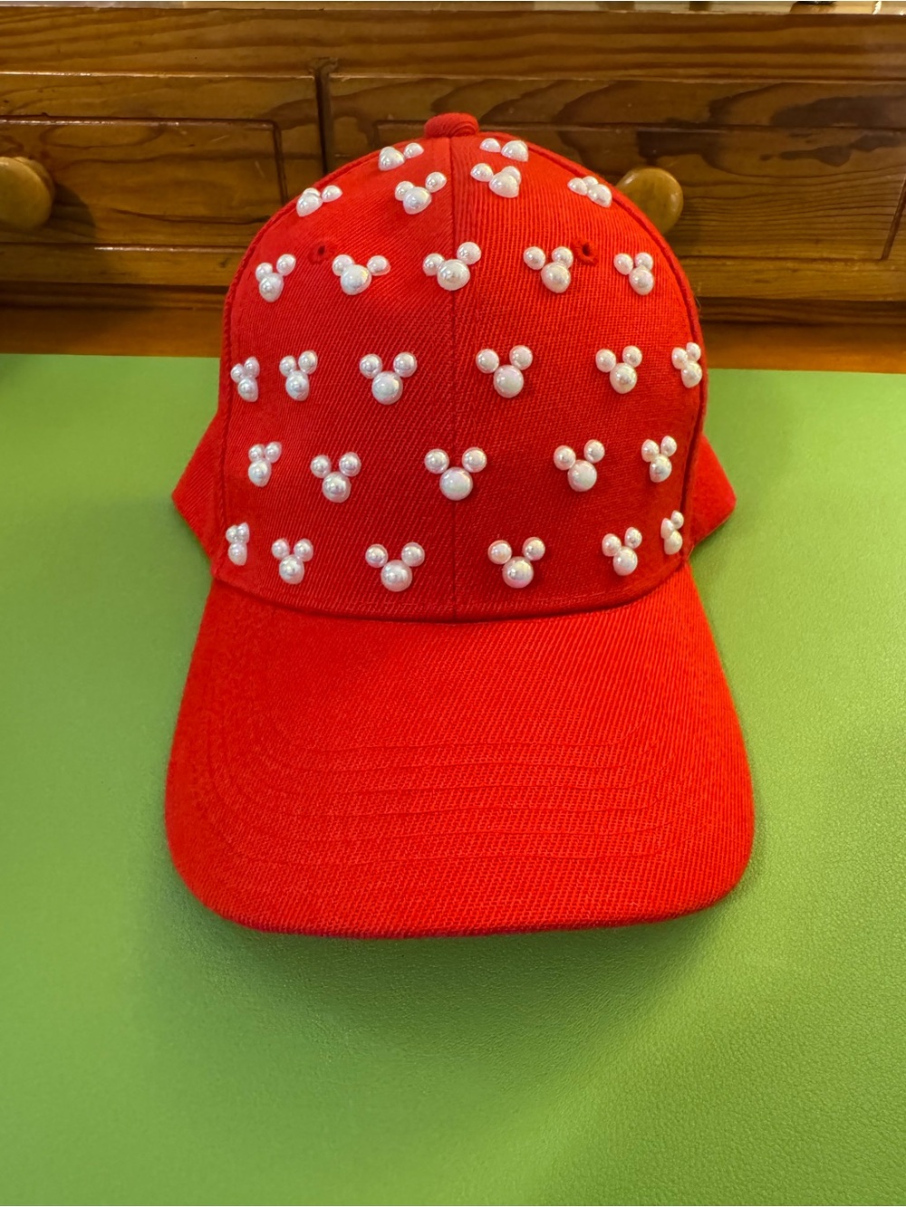 Red Pearl Mickey Head Baseball Cap - Women